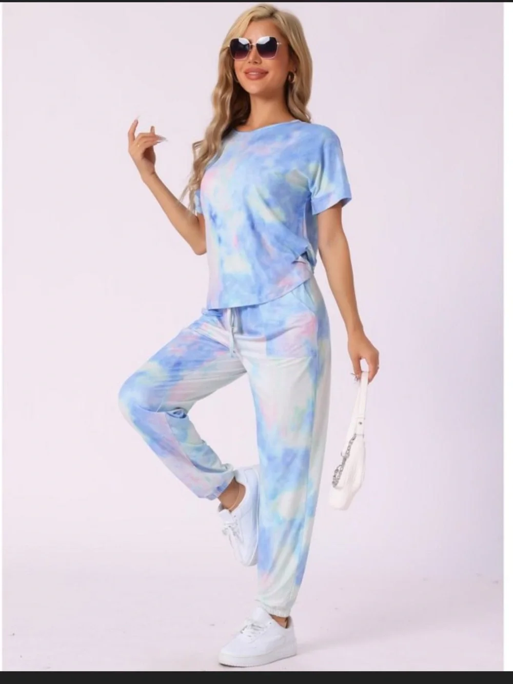 Tie-Dye Blue & Pink Women's Loungewear Pajama Set
